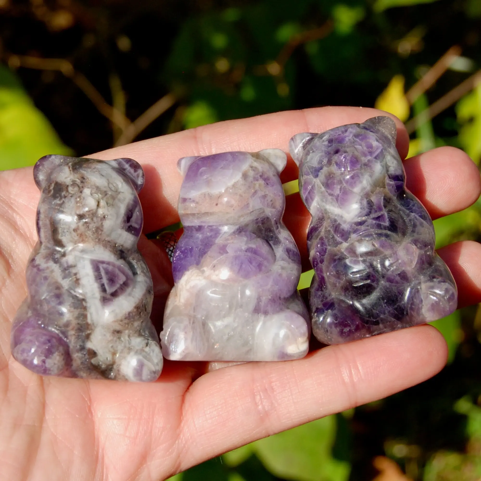 ONE 2" Chevron Amethyst Carved Crystal Teddy Bear