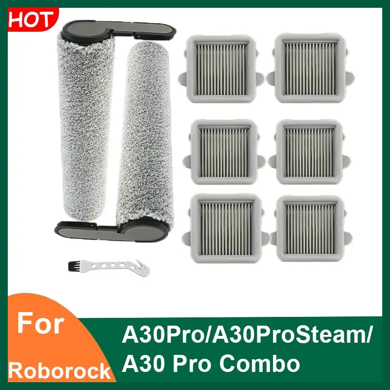Replacement Roller Brushes & HEPA Filters Kit Accessories for Roborock A30pro/A30Steam/A30 Combo, Cordless Stick Wet Dry Vacuum Cleaner