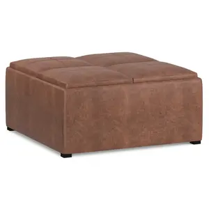 HomeRoots 641814 18.90 x 35 x 35 in. Brown & Black Leather Cocktail Ottoman with Storage