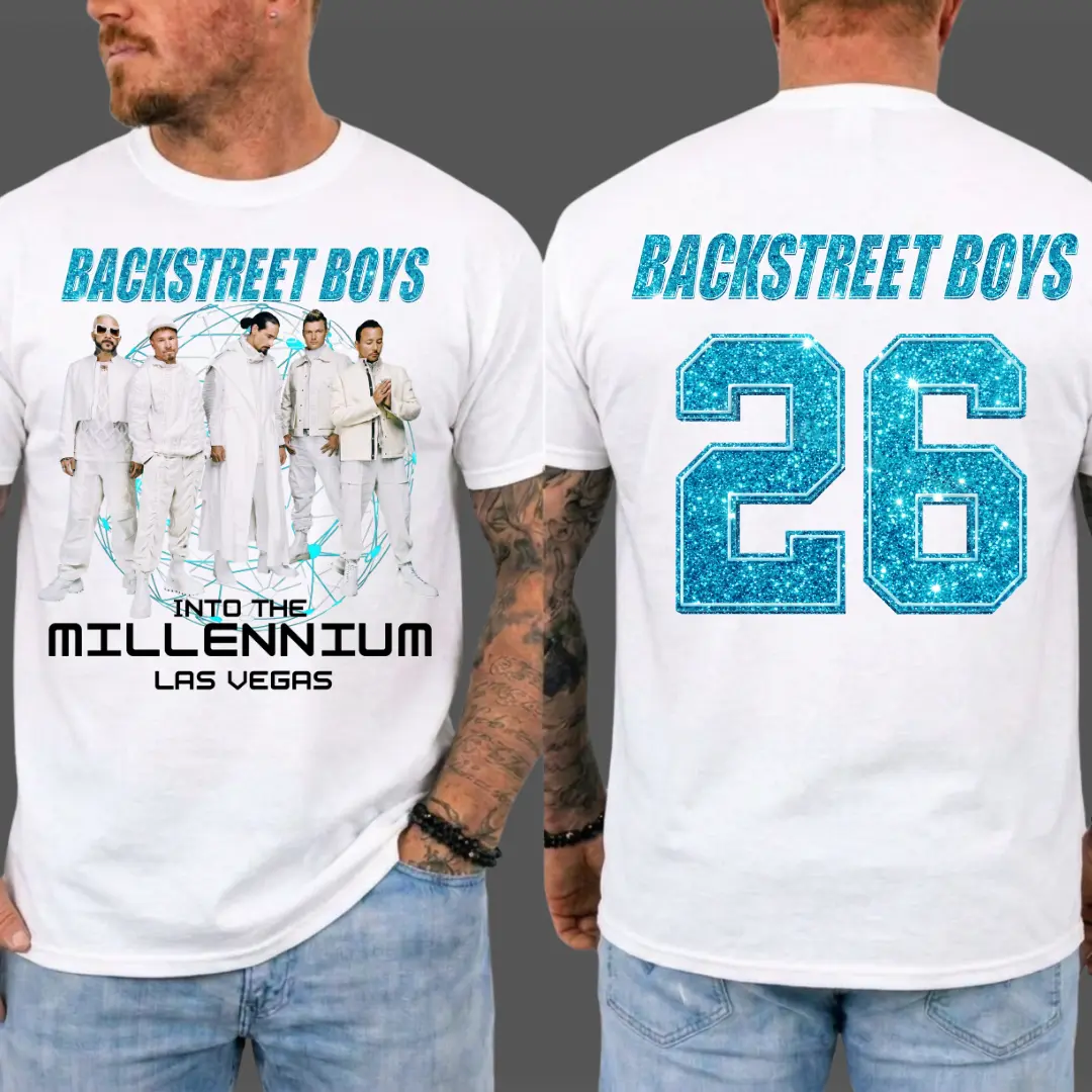 Backstreet Boys 2026 T shirt, 90s Pop Music BSB Shirt, Faux glitter print effect, Into The Millennium Las Vegas Retro Sphere Graphic Tee, Casual Y2K Streetwear Apparel Gift, Gift for Fans, MADE IN USA