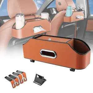 Car Organizers and Storage Box, Multifunctional Car Seat Back Storage Box with Tissue Holder, 2 Cup Holders & Bags Hooks, Back Seat Car Organizer for family and Travel
