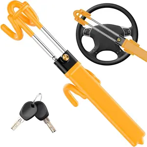 Steering Wheel Lock Car Lock : Anti-Theft Car Device Lock Double Hooks Design Carro Security Locks Heavy Duty Adjustable Auto Locking with 2 Keys for Cars Truck SUV Pickup Van, Yellow