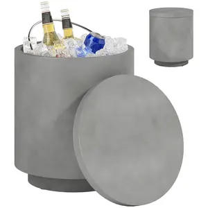HOMCOM 2.6 Gal Outdoor Cooler Side Table, 3-In-1 Cool Coffee Table with Storage, Removable Ice Bucket and Lid, Concrete Small Patio Table for Party, Poolside, Deck, Gray