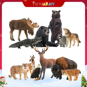 Toymany 12PCS North American Forest Animal Figurines, Realistic Jungle Animal Set Includes Moose,Cougar,Wolf,Bear,Eagle,Deer Educational Toy Cake Toppers Christmas Birthday Gift for Toddlers Kids 3-5