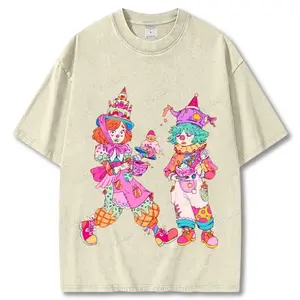 Colorful Cartoon Clown Unisex Vintage Washed Tee, Graphic Tee, Unisex Fashion, Full Color, Full Size, For Men, For Women