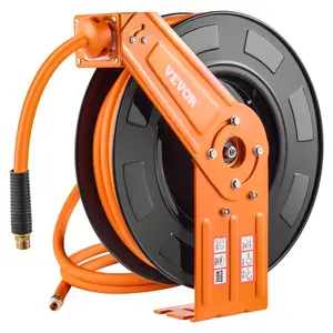 VEVOR Retractable Air Hose Reel, 1/2 IN x 50 FT Hybrid Air Hose Max 300PSI, Air Compressor Hose Reel Auto-Rewind with 5FT Lead in, Ceiling/Wall Mount Heavy Duty Single Arm Steel Reel, 1/2" NPT Fitting