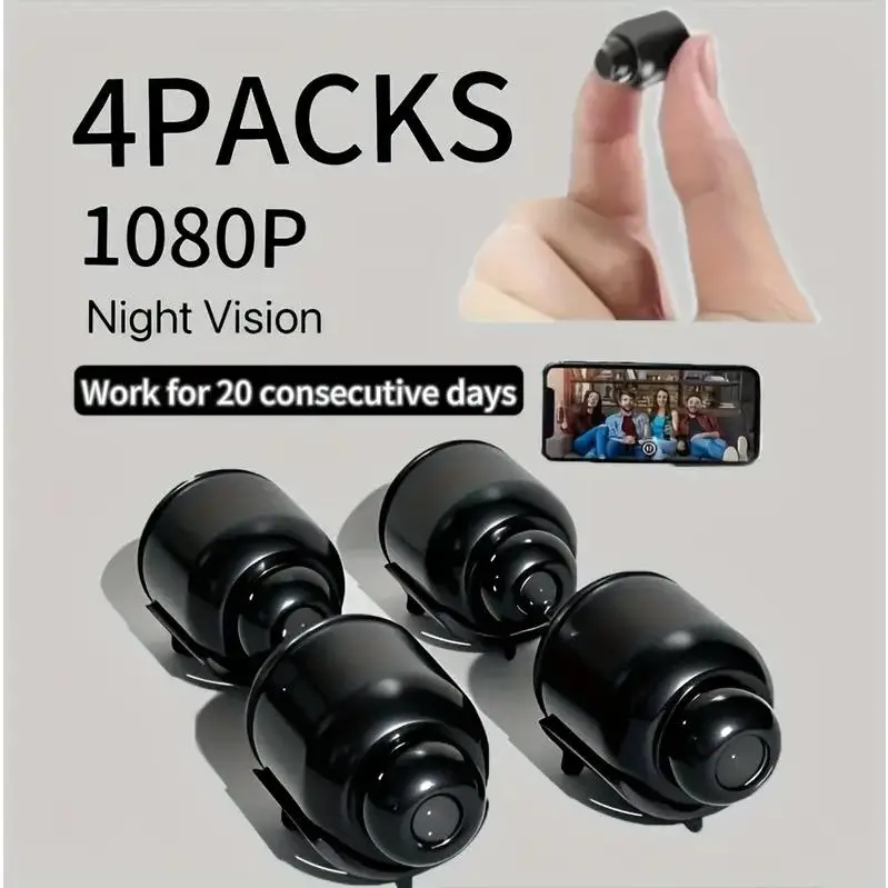 4 wireless surveillance cameras X5 - All-function WiFi smart security camera - High-definition quality, suitable for home and office monitoring, home mini camera, remote monitoring