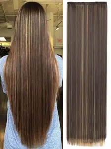 40 inch Or 24 inch Synthetic Clip-In Hair Extensions, Straight Long Hair Accessories, Off-White ,Chocolate Brown Color Clip-Hair For Women Used Daily ,Parties, Cosplay ,Carnival Festivals