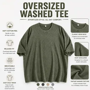 Men’s Oversized Short-Sleeve Casual Loose Plain Round Neck Fitness T-Shirts - Vintage Heavyweight Pure Cotton Acid Wash Menswear