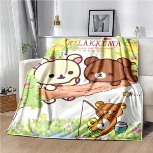 Rilakkuma Anime Girls Flannel Blanket – Super Soft Cute Throw for Baby, Picnic, Bed, Sofa, Birthday Gift
