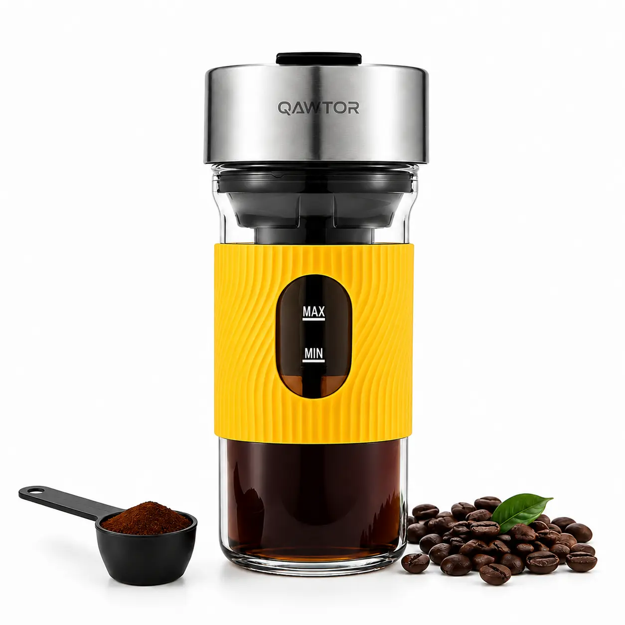 Qawtor Portable Electric Cold Brew Coffee Maker with Pump System - 15-Min Fast Brewing, Smooth Low-Acid Iced Coffee, Compact Cup Design for Home & Office, Easy-Brew Machine for Summer Drinks