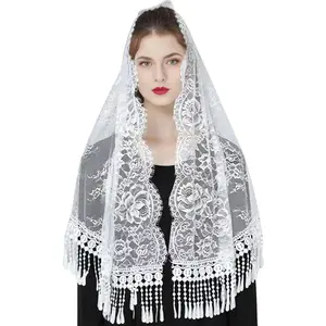 Delicate Lace Veil Mantilla Rose Head Covering Floral Shawl for Mother