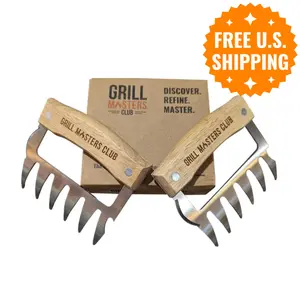 Grill Masters Club Meat Claws - One Pair, Lightweight Stainless Steel & Wooden Handles, Ideal for Shredding Barbecued Meat, Free U.S. Shipping