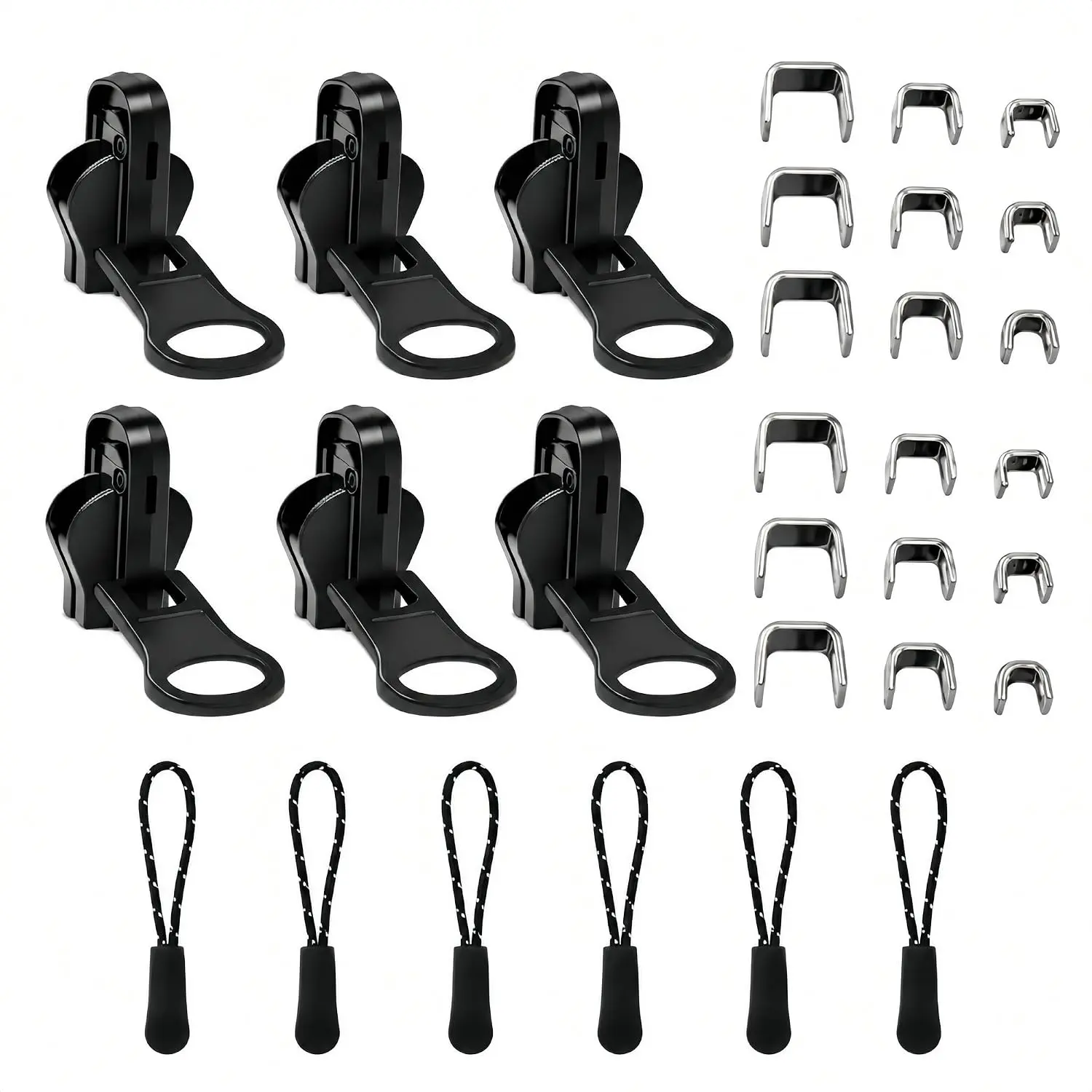 Universal Zipper Repair Kit - 6-Piece Comprehensive 3-Size Fit Kit, Double-Sided Zipper Slider Replacement with Pull, Works on Nylon, Jackets Bags, No-Sew Installation for Outdoor Gear
