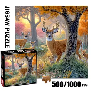 1pc 1000 piece adult puzzle 58x58cm Deer Family in Autumn Forest with Birds 500 pieces paper jigsaw puzzle suitable for DIY creative games for adults and families, birthday and holiday stress relief