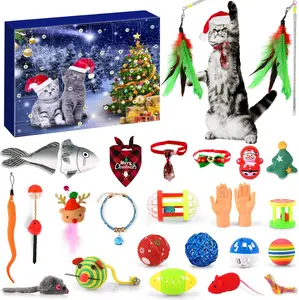 MOVINPE Cat Advent Calendar 2024 Christmas Cats Toys, 24Pcs Interactive Kitten Toys Cat Collars Assortments Cat Feather Teaser, Catnip Fish, Mice, Balls and Bells Countdown Days to Christmas