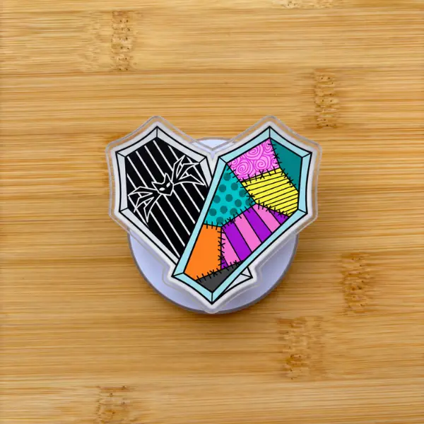 Coffin Heart MagSafe Phone Grip, Colorful Patchwork Coffin Magnetic PopSocket, Spider Web Gothic Phone Holder, Spooky Halloween Phone Accessory, Halloween Gift Idea
