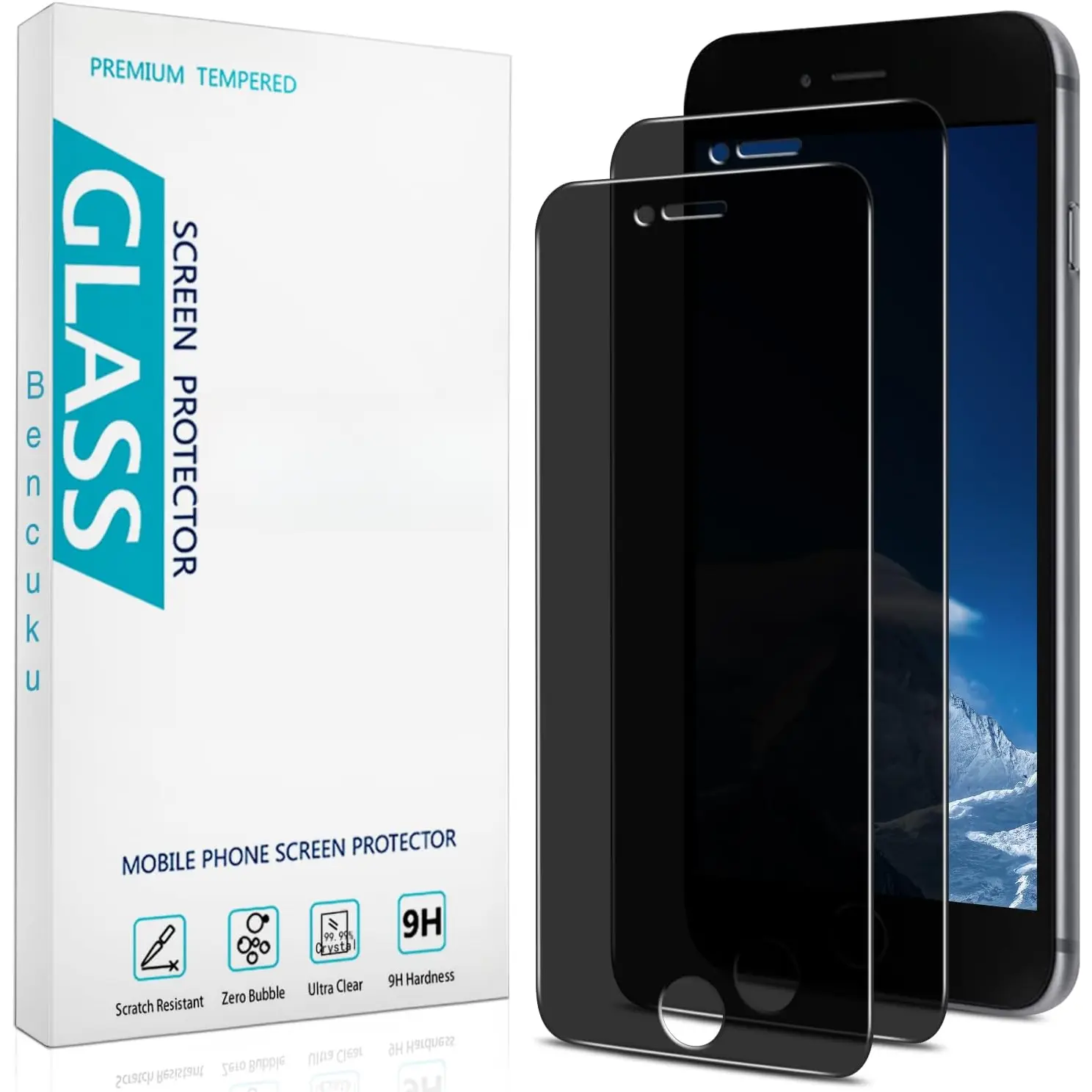 by HPTech (2 Pack) Privacy Screen Protector Designed for iPhone 8 Plus and iPhone 7 Plus 5.5-inch Anti-Spy Tempered Glass, Anti Scratch, Bubble Free