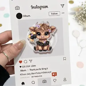 Brown & Cream Highland Cow Phone Grip Magsafe, Baby Cow With Dress and Gold Balloon Kindle Grip, Cartoon Grip Holder, Gift for Girls Boys