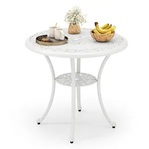 COSTWAY - 31.5 Inch Round Patio Dining Table for 4 Cast Aluminum with 2-Inch Umbrella Hole