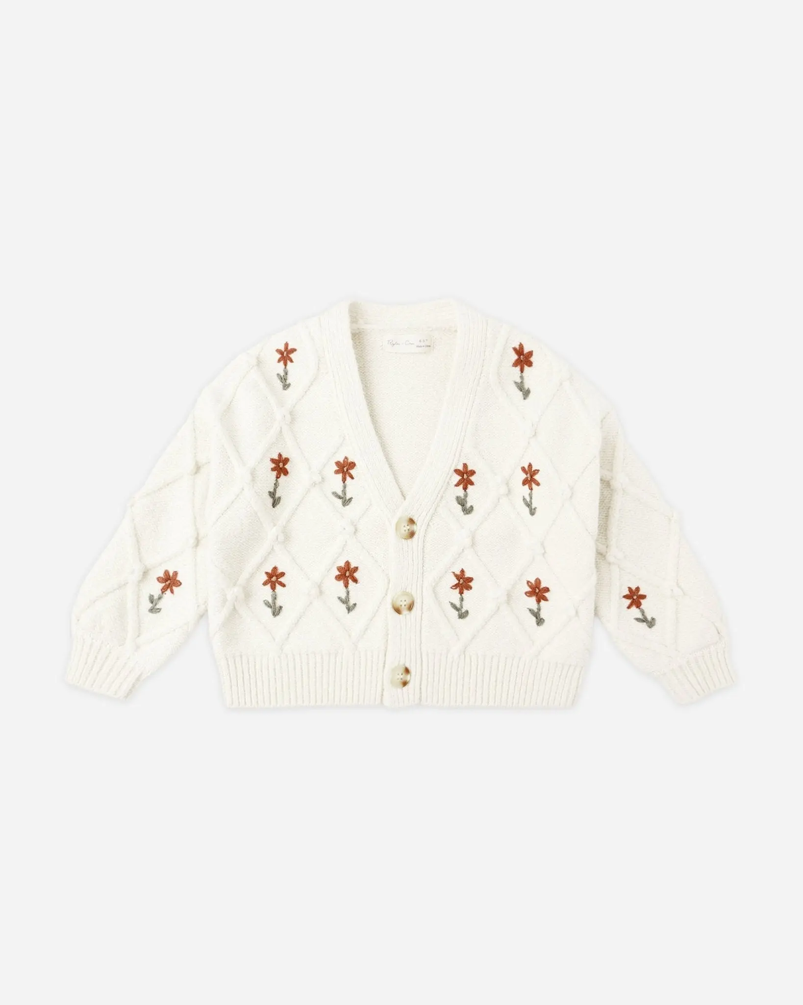 Rylee + Cru Boxy Crop Cardigan || Winter Daisy Embroidery