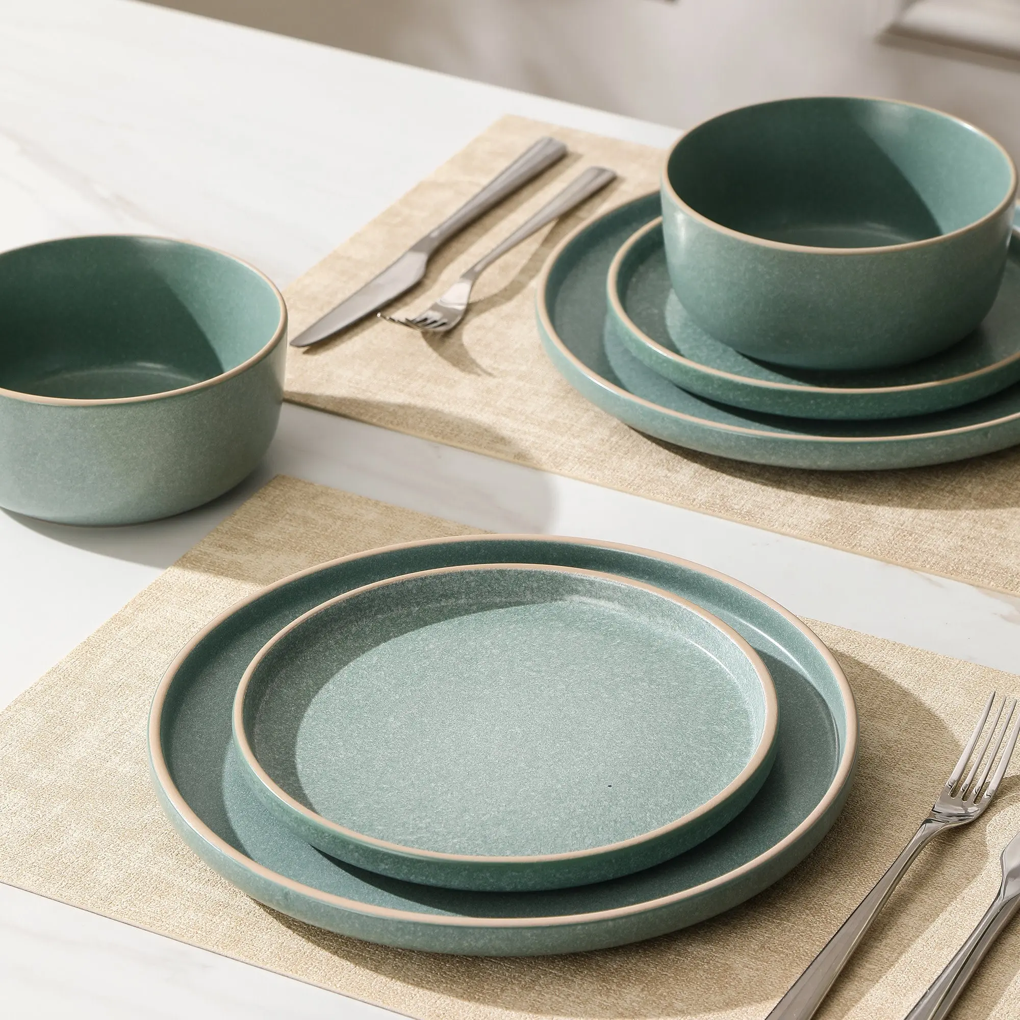 Amber Stoneware Dinnerware Set - Green
