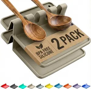 Silicone Spoon Rest for Stove Top with Drip Pack - Heat-Resistant, BPA-Free Utensil Rest & Spoon Holder for Kitchen Counter - Grill Utensil Holder for Spatulas