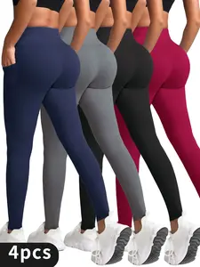 4-pack high-waisted women's sports lenggings, ultra-comfortable pocket yoga pants, breathable, high-stretch, casual sports pants suitable for fitness and sports