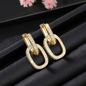 Interlocking Double Hoop Zircon Earrings, Hypoallergenic Piercing Jewelry for Men and Women, Stylish Everyday Accessory and Personalized Anniversary Gift