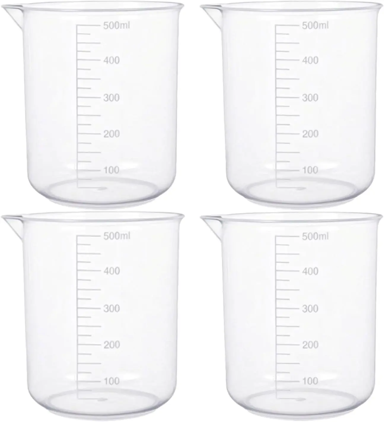 4PCS 500ml Plastic Lab Beakers, Transparent Graduated Measuring Cups with Pour Spout for Science Experiments, Kitchen & DIY
