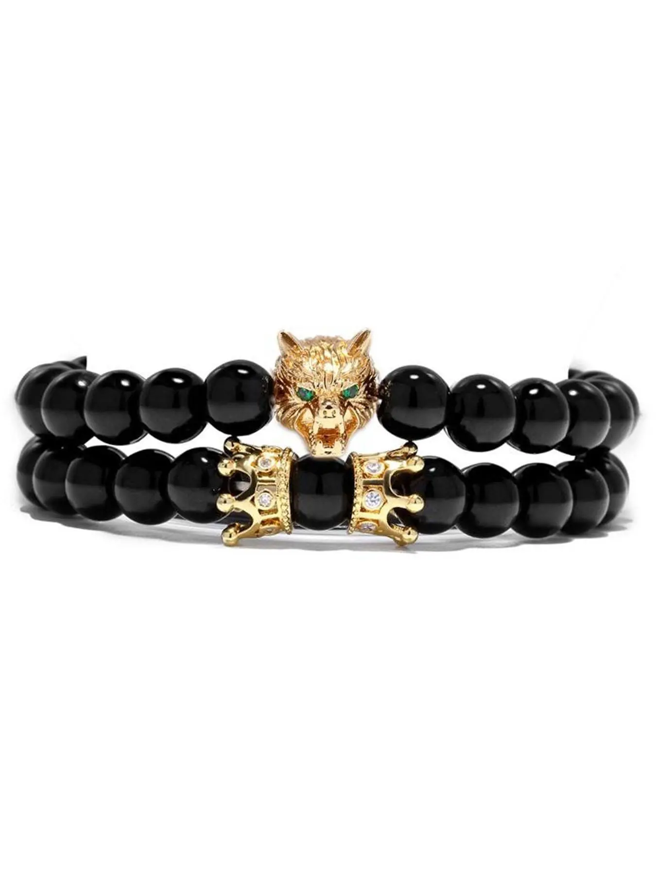 Men's Wolf Design Bracelet, Punk Style Natural Stone Beaded Bracelet, Bead Bracelets, Fashion Jewelry for Party, Daily Clothing Decor, Trendy Exquisite Jewelry for Birthday Gift