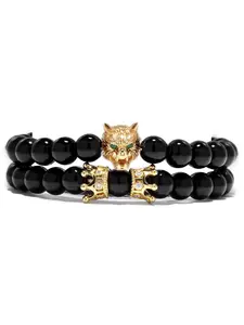 Men's Wolf Design Bracelet, Punk Style Natural Stone Beaded Bracelet, Fashion Jewelry for Party, Daily Clothing Decor, Trendy Exquisite Jewelry for Birthday Gift