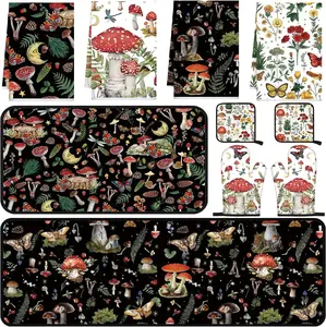 10 Pieces Mushroom Kitchen Set Including Dish Towels Rugs Oven Mitts and Pot Holders, Mushroom Farmhouse Kitchen Decor, Great Gift for Women Mom Daughter for Cooking Baking