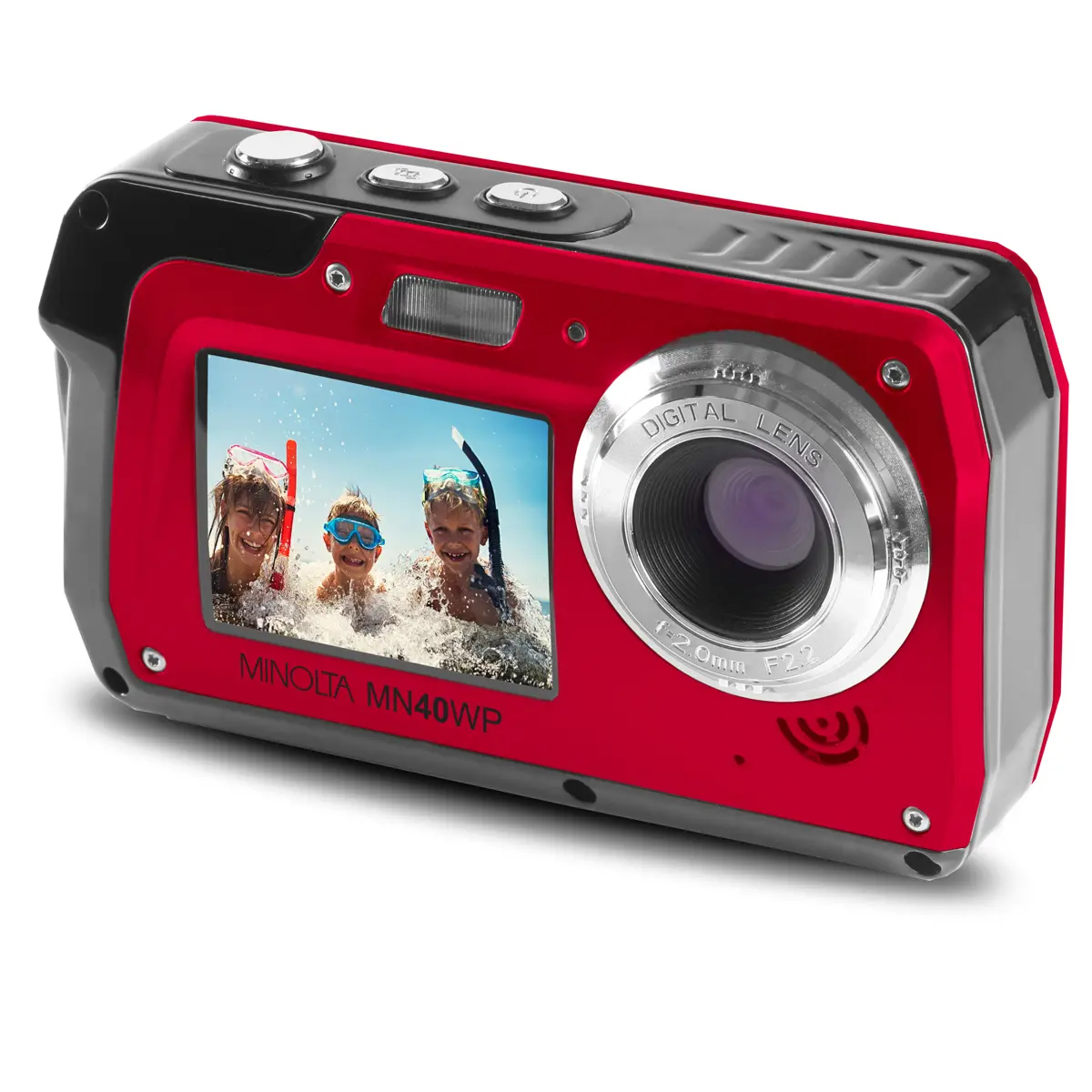 Minolta MN40WP 48MP QHD Dual LCD Screen Waterproof Camera, Red