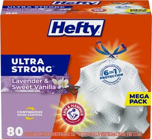 Hefty Ultra Strong 13 Gallon Trash Bags, Tall Kitchen Trash Bags, White, Lavender and Sweet Vanilla Scent, 80 Bags