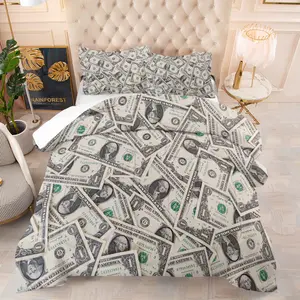 2/3 Piece Set of Us Dollar Printed Pattern Bedding Set, The Room Is Full of The Smell of Money. Wishing You Wealth, Luxurious and Fashionable Soft Skin Friendly Cash USD Comforter Set, Including 1 Quilt and 1/2 Pillowcase