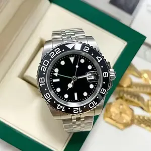 Men Classic 24 Hours Dual Time Zone GMT Diving Watch Black Ceramic Bezel Luminous Dial Date Display Stainless Steel Band Sports Business Wrist Watch For Male Daily Wear Gift