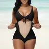 COOSHAPE Women's Tummy Smoothing Swimsuit One Piece Bathing Suit Shapewear Cutout Tie Knot Front Push Up Swim Suits Full Coverage Swimwear Sculpt Shaping Swimsuit Swimdress