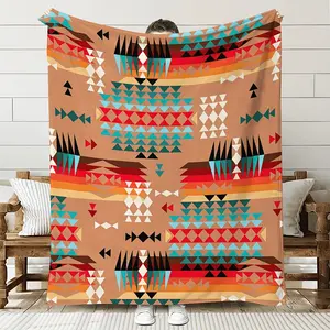 Vintage Western-Style Flannel Throw Blanket - Soft, Cozy, Warm All-Season Quilted Throw for Multipurpose Use, Machine Washable, Digital Print Polyester, Ideal for Office, Outdoor Camping & Travel - Luxurious Gift Blanket