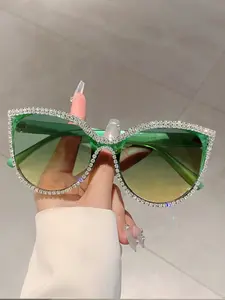 Women's Cat Eye Full Frame Fashion Glasses, Rhinestone Decorated Frames, Gradient Lenses, Handmade Luxury Design