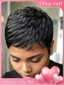 Pixie Cut Wig for Women Curly Wave Human Hair Glueless Wig Full Machine Made Wig 150% Density 6 Inch Valentine's Day Wig Curly Hair Wigs