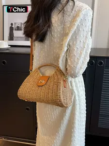 2026 New Straw Crossbody Bag for Women, Chic Crossbody Bag, Summer Vacation Style, Adjustable Strap, Large Capacity, Vintage Lock Design, Multi-Layer Storage