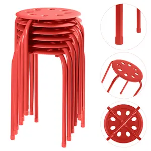 VECELO 6 Pack Stackable Stool, Small Stool Set, Round Metal Stool, No Backrest, Portable Stool, for Classroom, Home Office, Outdoor Garden (Red)