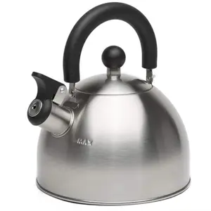 Primula Stewart Whistling Stovetop Tea Kettle Food Grade Stainless Steel, Hot Water Fast to Boil, Cool Touch Folding, 1.5-Quart, Brushed with Black Handle