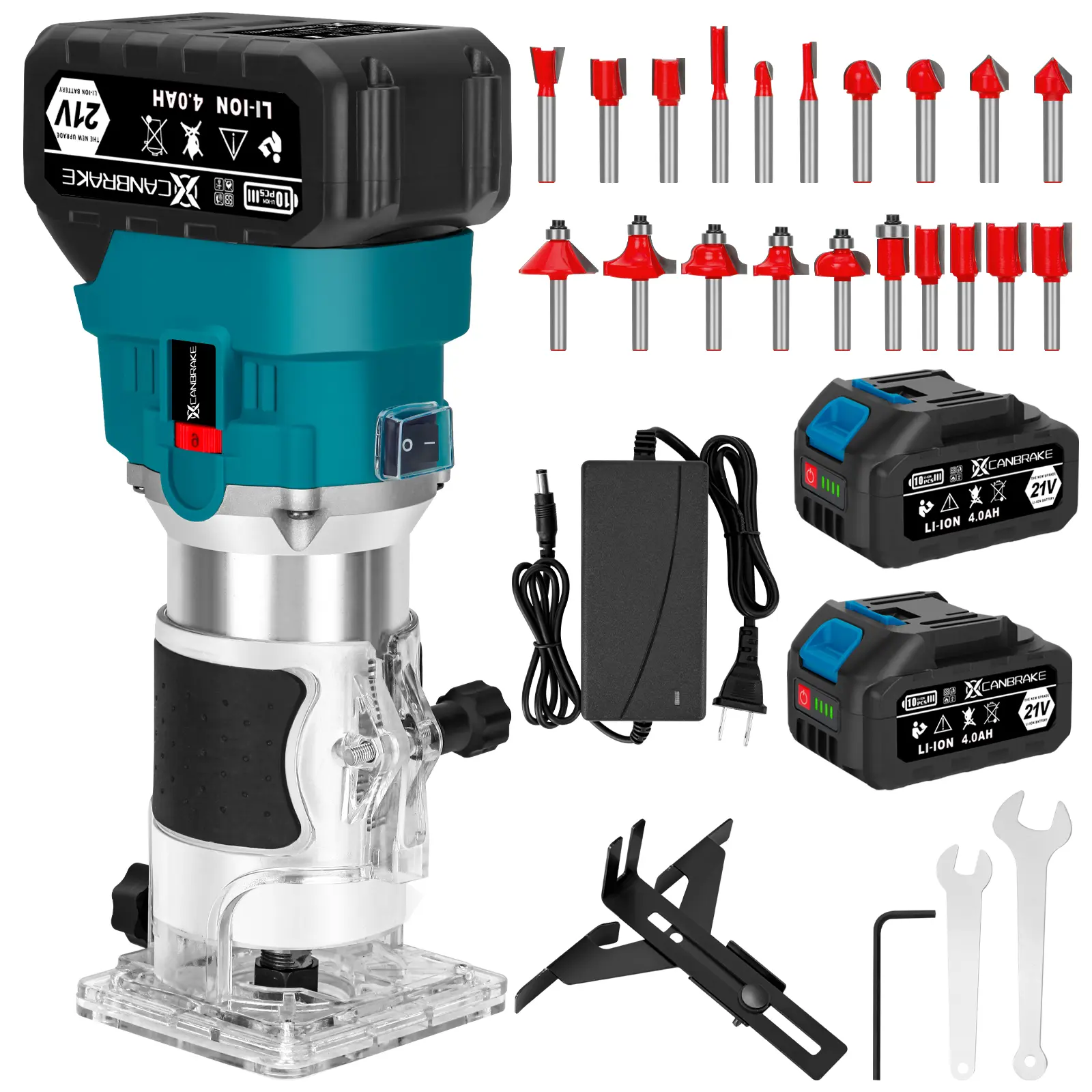 Cordless Compact Router, Brushless Wood Router Tool with 2 x 4.0Ah Battery, 21V Portable Routers for Woodworking, 6 Speeds, Trimmer Router with 20PC 1/4" Router Bits, Using for Wood Slotting, Trimming