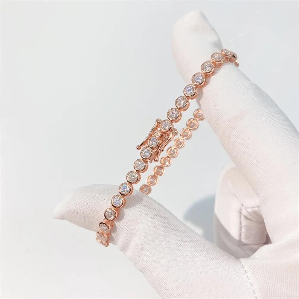 EWYA Sparkling 2/3mm Full Moissanite Tennis Bracelet for Women Party S925 Silver Plated 18K Pass Diamond Test Bezel Bracelets