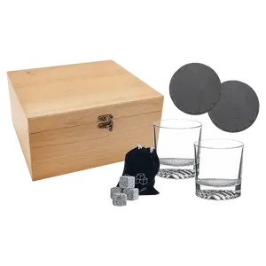 Custom Engraved Whiskey Gift Set – Red Alder Box with Glasses, Slate Coasters & Whiskey Stones