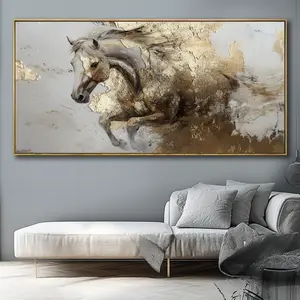 Solid wood Frame Abstract Wall Art White Horse with Gold foil Abstract Frame Ready-made Hanging Wall Art Modern Art Fantasy Painting Wall Art Print Canvas Painting 20 "x40" Large size Living Room Bedroom Office decoration