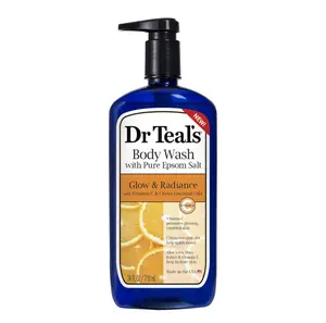 Dr Teal's Body Wash with Pure Epsom Salt, Glow & Radiance with Vitamin C & Citrus Essential Oils, 24oz (Pack of 2)