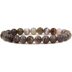 Natural Botswana Agate Gemstone 8mm Round Beads Stretch Bracelet 7 Inch